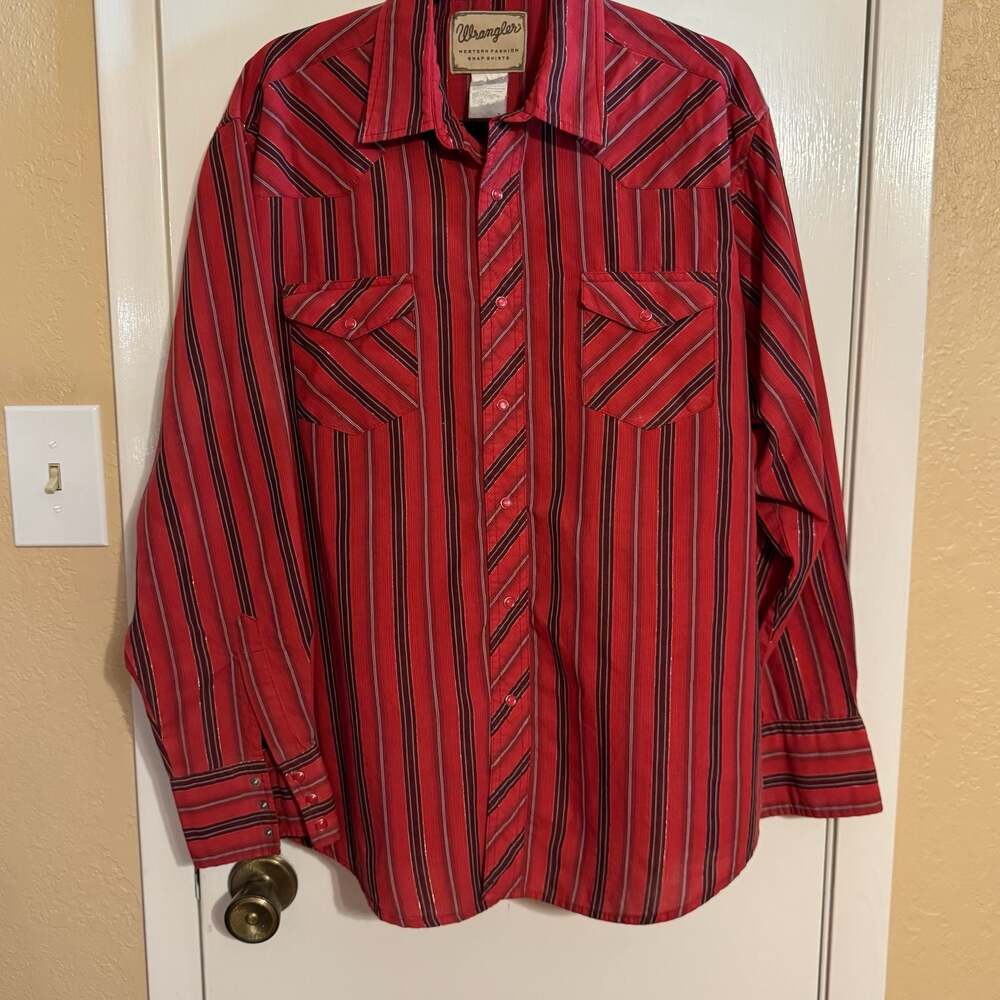Wrangler Western Fashion Red Striped Pearl Snap Shirt